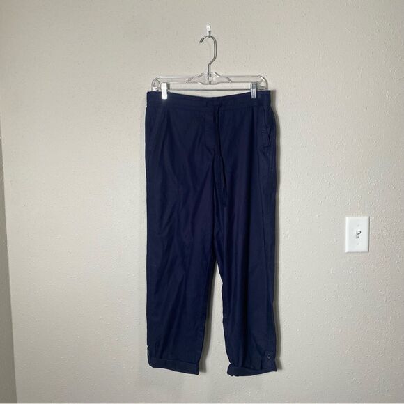 Talbots Navy Blue Cotton/Lyocell Elastic Waist Roll Tab Pants Women's Size 10 - Picture 13 of 14